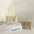 Nordic Style Natural Stone Candlestick Holder Square Marble Travertine Candle Holder for Home Hotel Morden Decoration