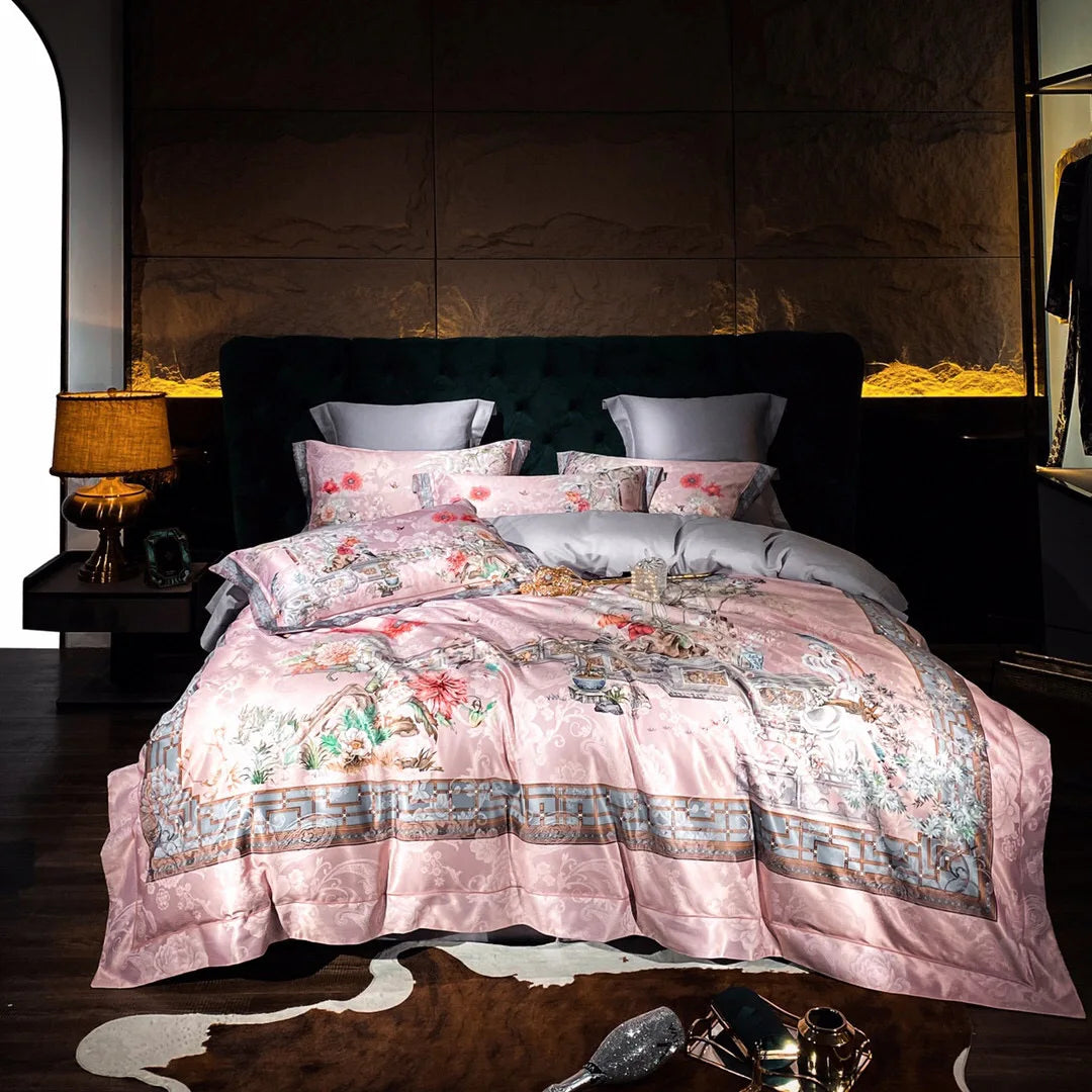 Luxury Home Textile king Size Green Duvet Cover 100% Cotton Embroidery Pillow Shams Bedding Set Manufacturer MegaBDM