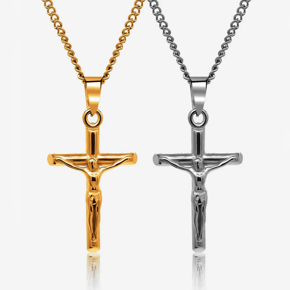 Crafted Men 33mm Jesus Piece Cross Necklace 18k Pvd Gold Stainless Steel Catholic Cross Pendant Necklace Tarnish Free Jewelry