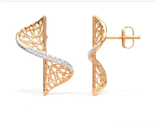 Hot Sale Earring Cubic Zirconia Swerve Twist Stud Earrings 18K Gold Plating Brazilian Fashion Stud Earring Jewelry