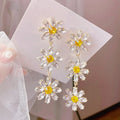 Huitan Sweet Flowers Beautiful Zircon Earrings Pendant Girls Lady Lovely Romantic Silver Flower Dangle Summer Earrings Women