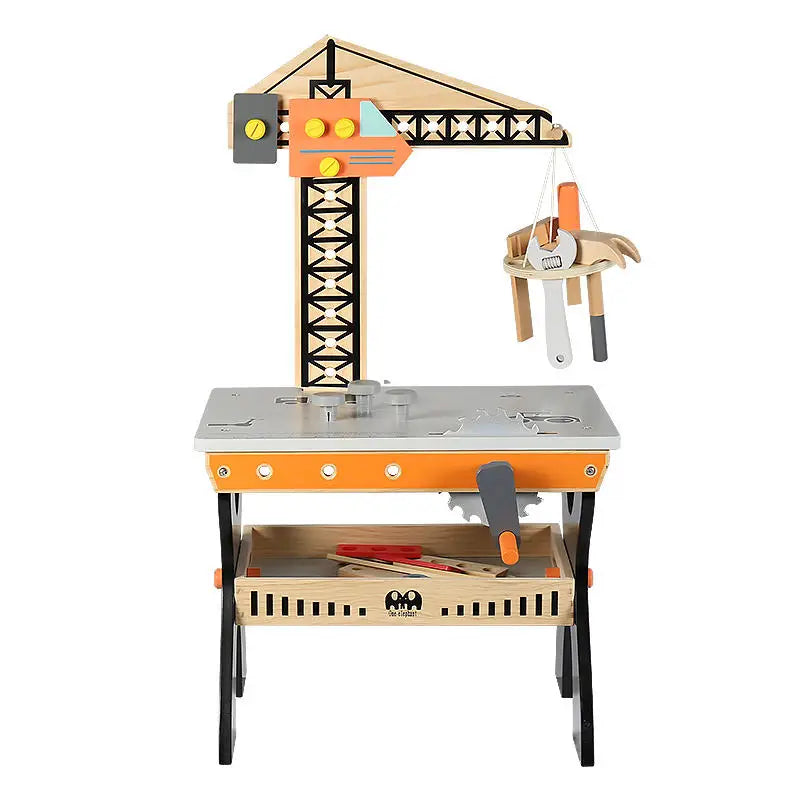Wooden Pretend Mechanical Crane Tool Table Workbench Toy Early Educational Assemble Beech Toys for Kids