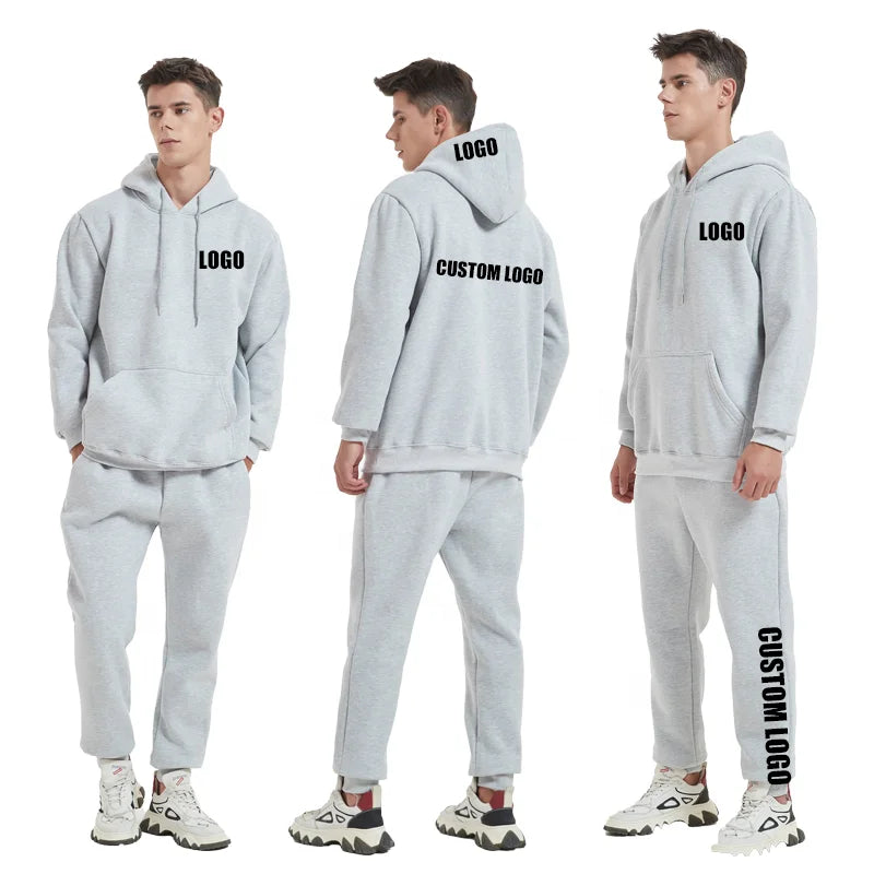 Custom High Quality Puff Printing Logo Cotton Heavy Plain Blank Oversized Hoodie Sweatshirts Set Unisex Plus Size Men's Hoodies