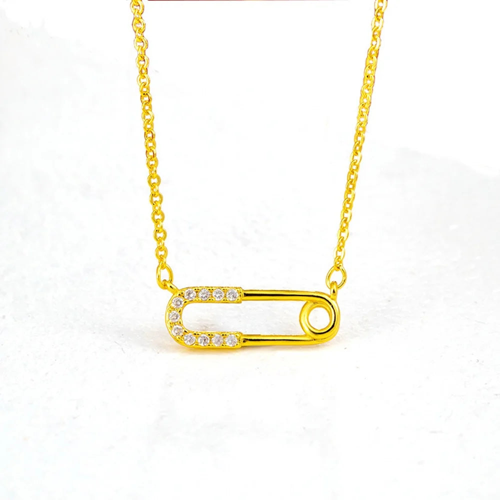 Fashion Brass Alloy Paper Clip Necklace Choker Chain Pendant Necklaces for Women