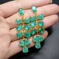 Fashion Long Water Drop Grape Dangle Earrings High Grade Luxury Malachite Green Cracked Ice Flower Crystal Leaf Earrings Women