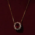 Elegant 14K Gold Plated Necklace 925 Sterling Silver Oval Ruby CZ Crystal Pendant Necklace