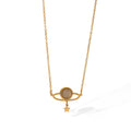Dainty SS Planet Star Pendant Choker Necklace Cat's Eye Stone Saturn Charm Necklace Minimalist Gift for Girlfriend