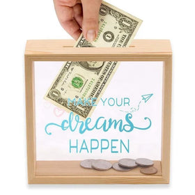 Natural Wood Money Box Decorative Shadow Box Wooden Frame with 