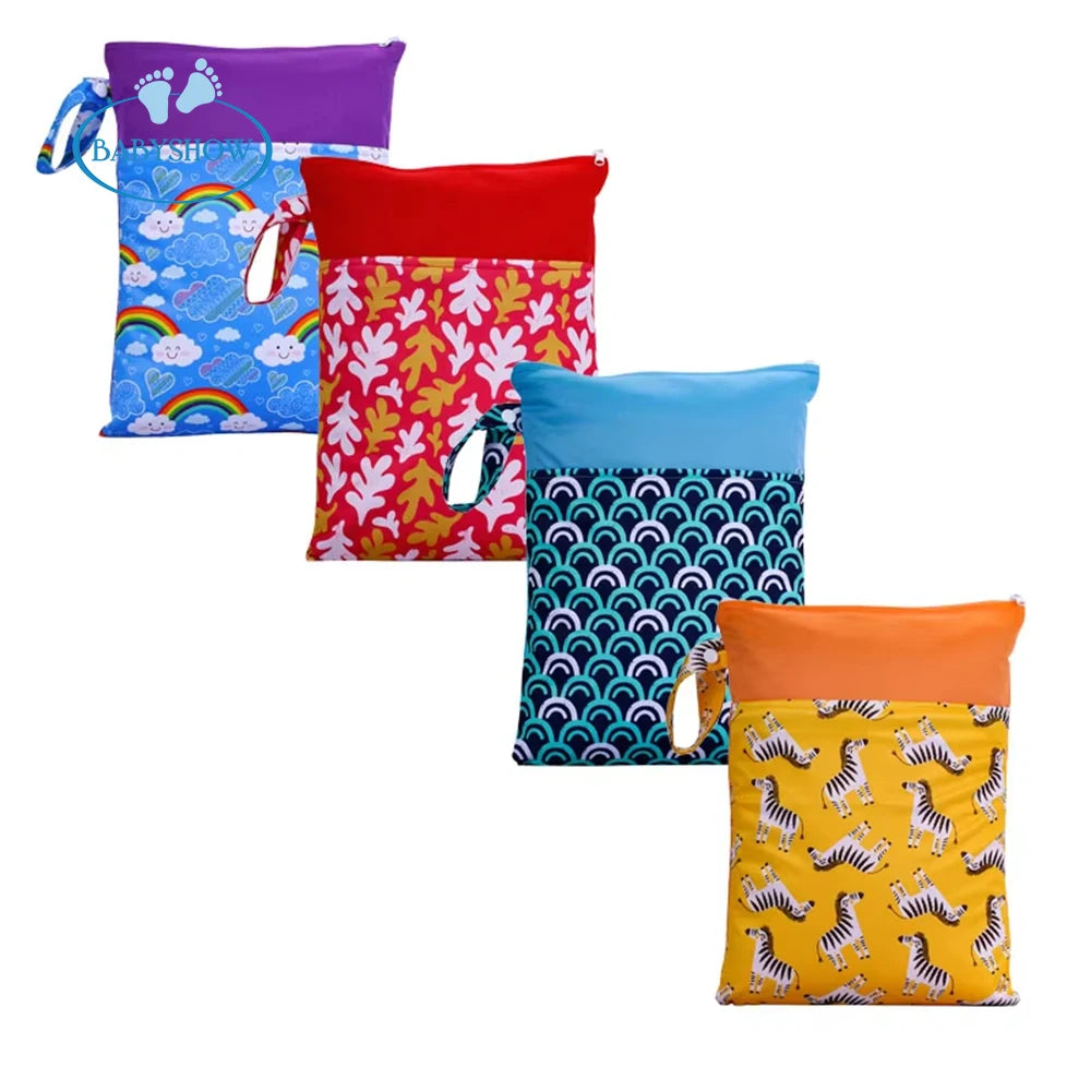 Babyshow Wholesale Double Pocket Waterproof Tote Bag Fashion Printing Design Washable Polyester Two Zipper Diaper Bag