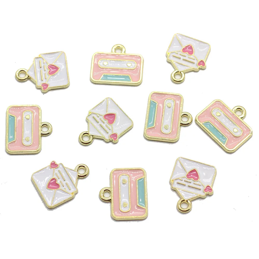 100pcs Enamel Charms Love Heart Envelope Charms Pendants for Jewelry Making Crafting Earring Pendant Necklace Bracelet DIY
