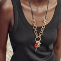Kaimei 2025 New Arrival Fashion Jewelry Minimalist Handmade Multi-color Turquoise Stone Alloy Pendant Necklace Long Necklace