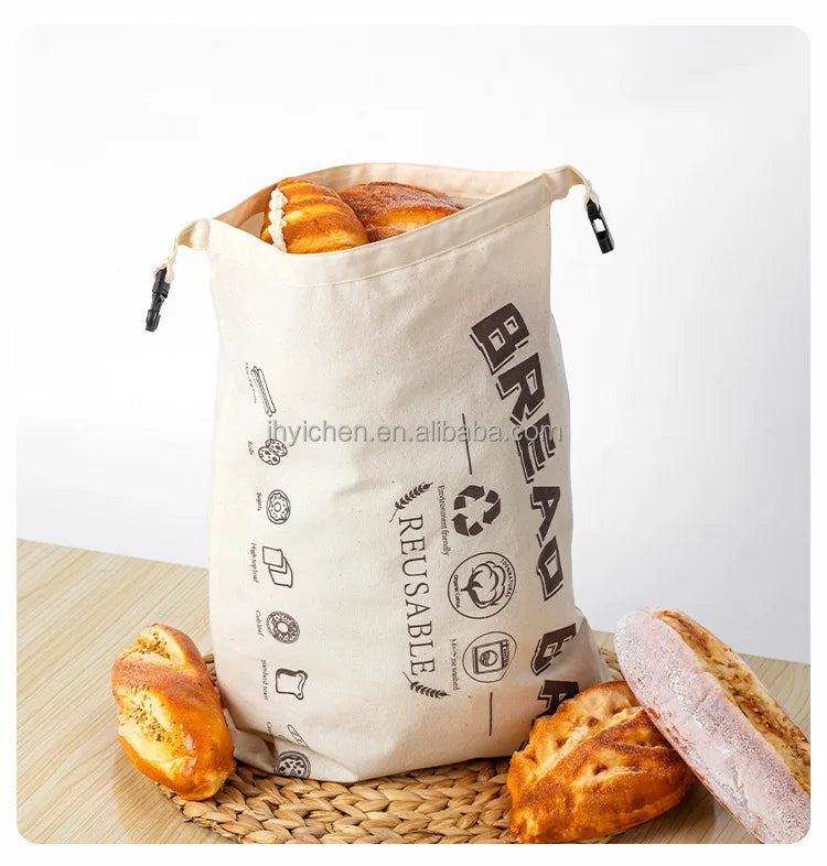 Custom Logo Food Grade Cotton Bread Storage Bag Reusable Cotton Baguettes Bag with TPU Lining