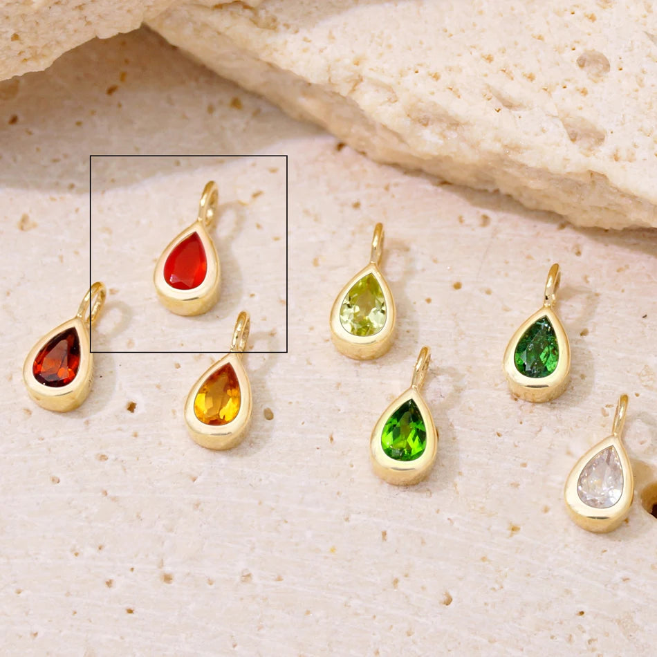 Multi Color CZ Natural Gemstone Charm Tear Drop Round Heart Eye Solid Gold 9ct Charms for Permanent Jewelry Bracelet Making