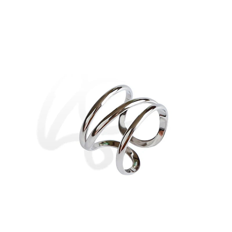 925 Sterling Silver Simple Three Layers Open Rings for Women CHIC Style Korean Pop Female Jewelry New Arrival