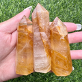 Crystal 6 Sides Obelisk Natural Yellow Fire Quartz Stone Gold Healer Tower for Healing
