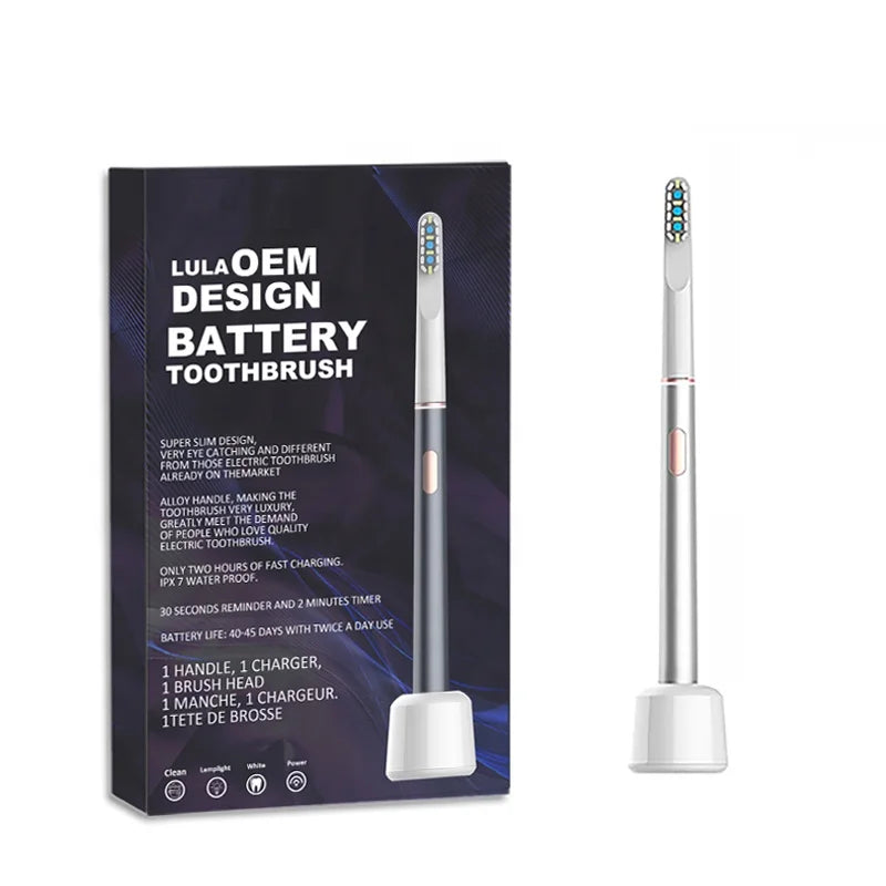 LULA 2024 OEM Design Battery Toothbrush Soft Bristles Aluminum Handle Slim Sonic Electric Toothbrush for Adult