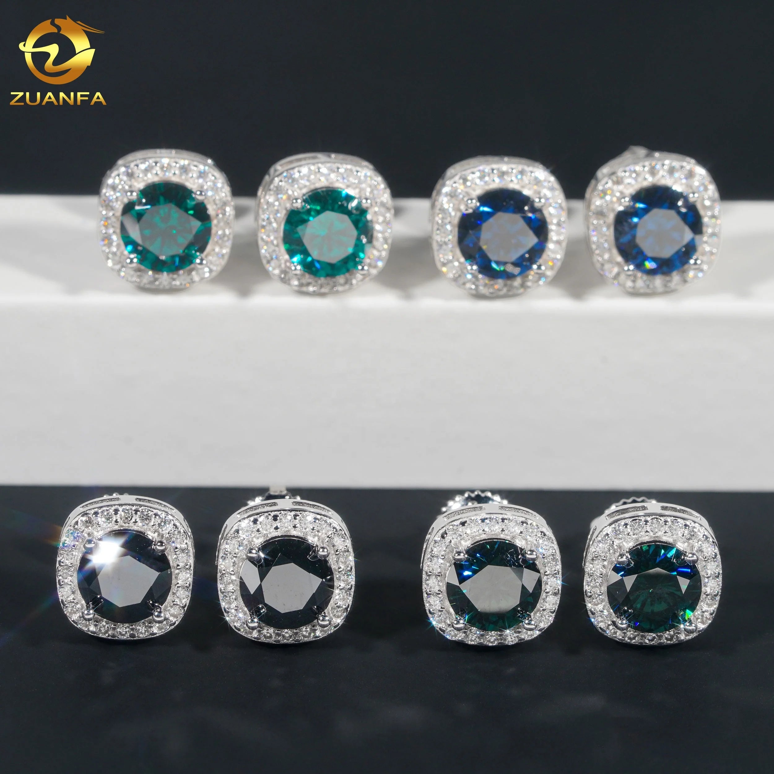 Pass Diamond Tester Iced Out Hip Hop Sterling Silver 925 Screw Back Colorful Moissanite Diamond Stud Earrings Men