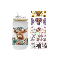 Wholesale Various Trending Cartoon 3D UV Dtf Cup Wrap Stickers Animal 3D UV Dtf Cup Wraps Retro Highland Cow for 16OZ Cup Use