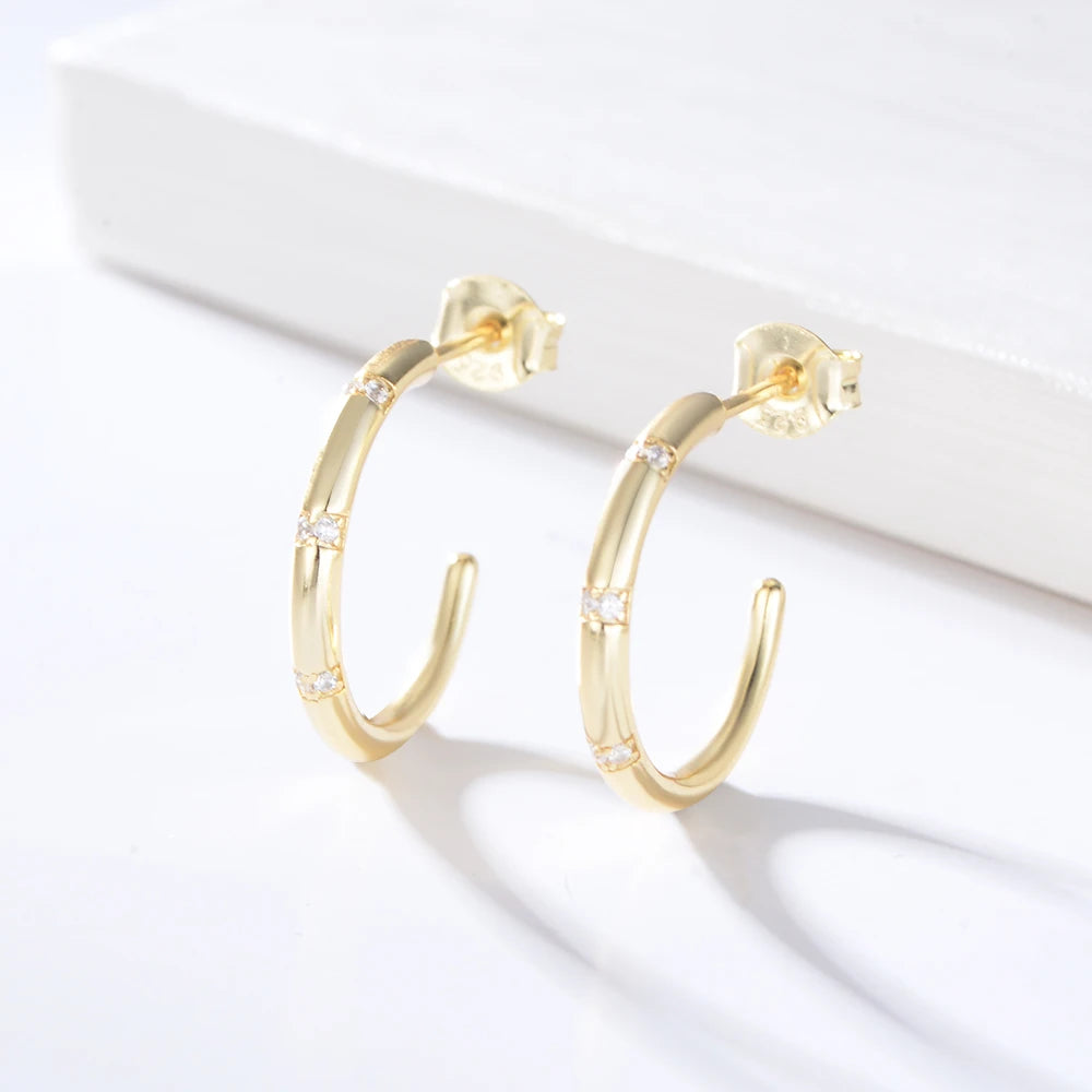 Peishang Women Fashion Gold Plated 925 Sterling SIlver Jewelry Cubic Zircon C Shape Stud Earrings Jewellery Vendor