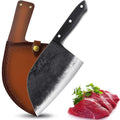 6.7 Inch Forging Serbian Chef Knife Full Tang Razor Sharp High Carbon Steel Meat Butcher Cleaver with Leather Sheath for Cooking