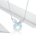 Trend Dating Gift Engagement Opal Butterfly Pendant 925 Sterling Silver Water-wave Chain Rhodium Plated Necklace for Couples