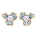 Wholesale 18K Gold Plated S925 Silver Needle Flower & Freshwater Pearl Stud Earrings for Women