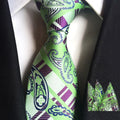 Formal Silk Tie Set Green Black Jacquard Pocket Square Necktie Set