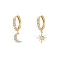Fashion Vintage INS Cute Minimalist Elegant Hoop Huggies Ear Jewelry Copper Women Moon Star Earrings 18K Gold Wedding Party Gift