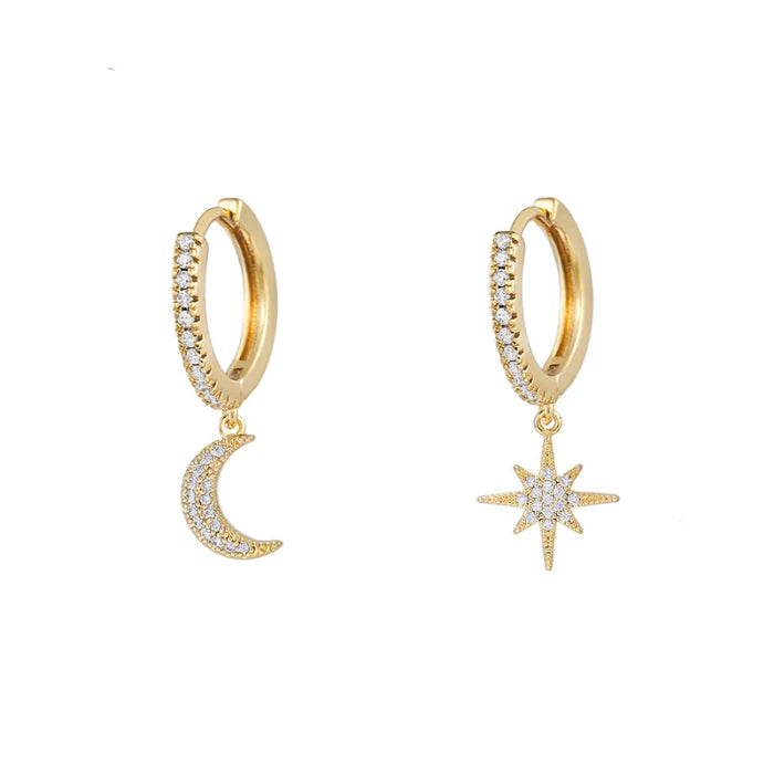 Fashion Vintage INS Cute Minimalist Elegant Hoop Huggies Ear Jewelry Copper Women Moon Star Earrings 18K Gold Wedding Party Gift