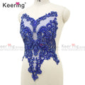 WDP-295 Bridal Long Beaded Patches Rhinestone Crystal Wedding Dress Applique
