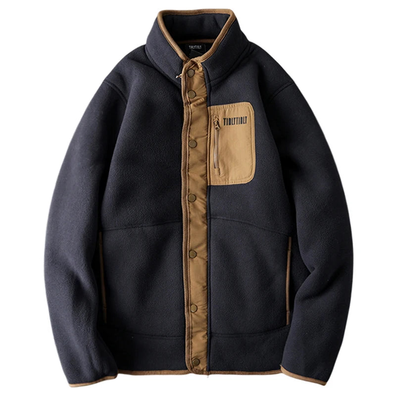 Winter New Solid Color Plus Velvet Padded Men's Coat Cotton-padded Jacket American Leisure Multi-pocket Men's Slim Jacket.