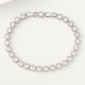 Glittering Round Iced Out Cubic Zircon Pave Silver Color Women Wedding Bridal Engagement Tennis Bracelet for Brides Jewelry