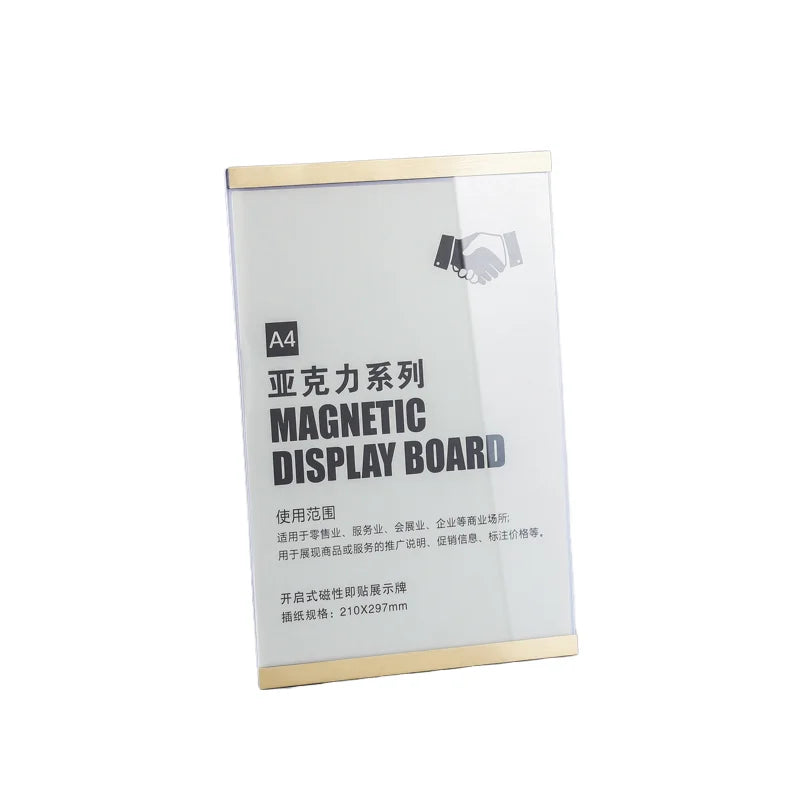 A4 Wall-Mounted Aluminum Vertical Sign Holder Self-Adhesive Magnetic Paper Holder Acrylic Made for Office Store Supermarket Mall