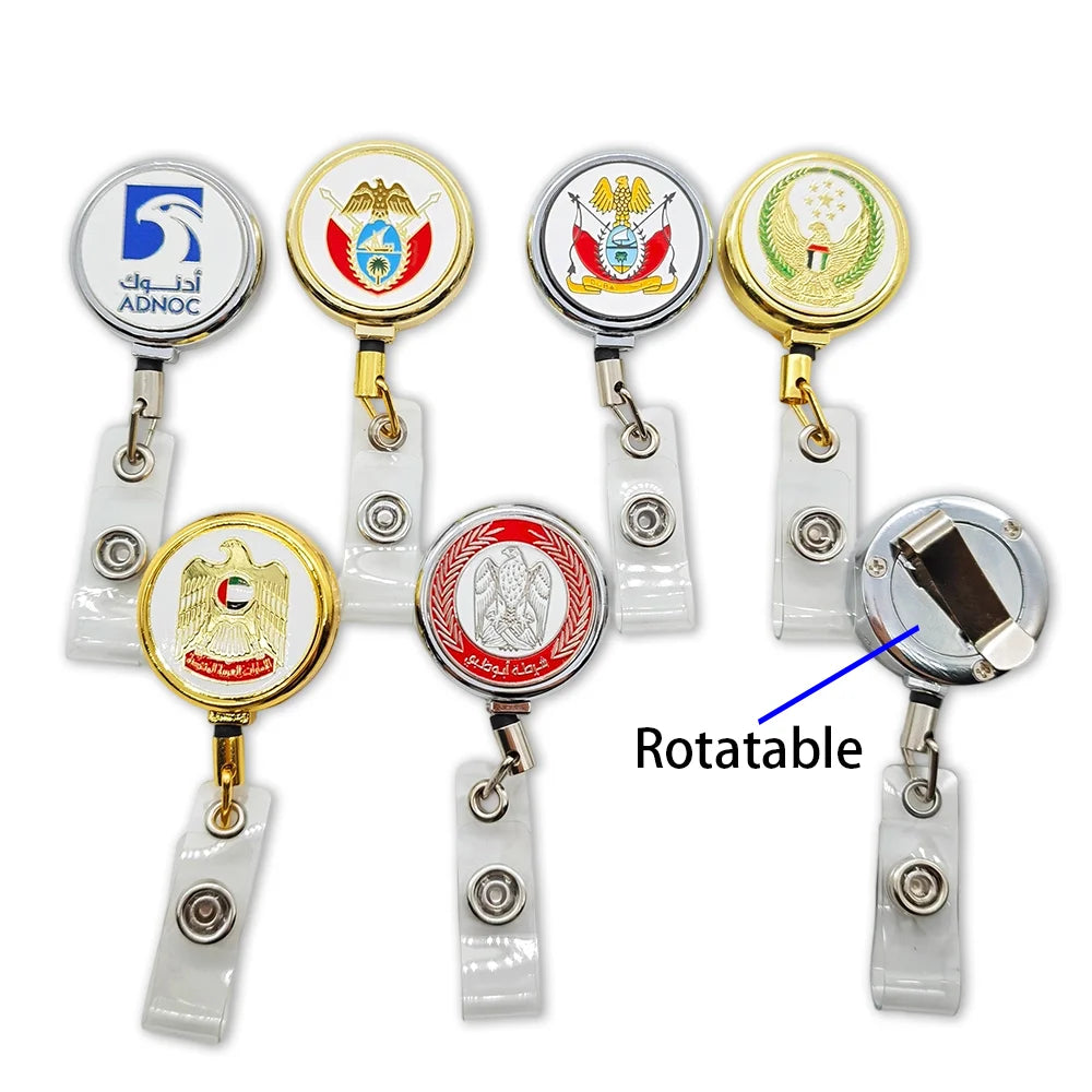 UAE Custom Logo Metal Rotation Badge Reel Retractable ID Card Holder Badge Holder Reel Promotional YOYO Pull Reel with Belt Clip