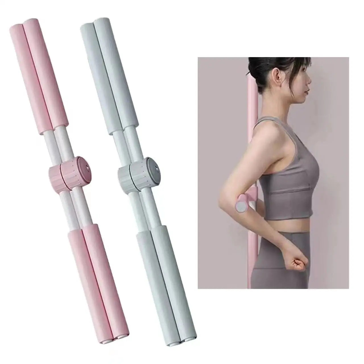 CW YGT002 Adjustable Yoga Pilates Posture Corrector Stick NBR+Steel+PP Material 81cm/75cm Sizes for Shoulder Humpback Correction