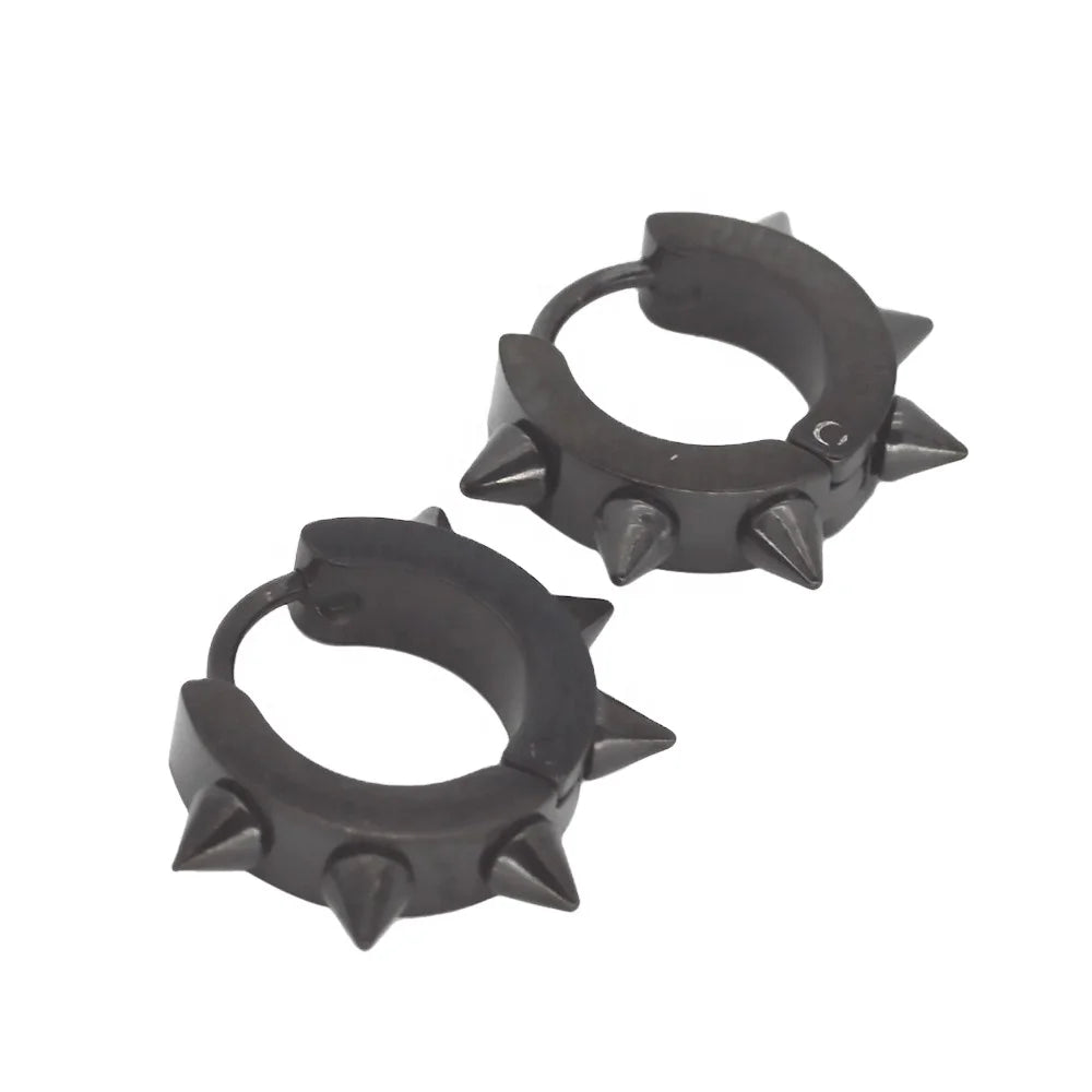 Trendy Piercing Punk Earrings Stainless Steel Black Cone Ear Hoop Huggie Hip Hop Jewelry