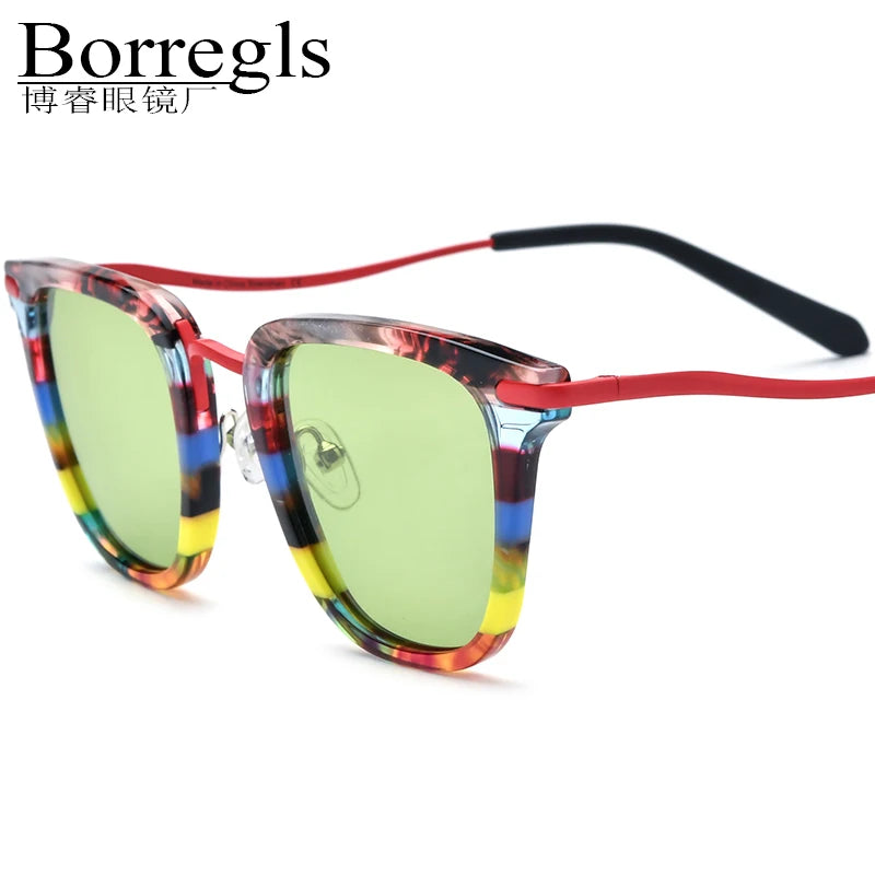 Borregls Colorful Acetate Titanium Polarized Sunglasses Women 2025 New Square Sun Glasses Men Mirrored UV400 Shades 185793T