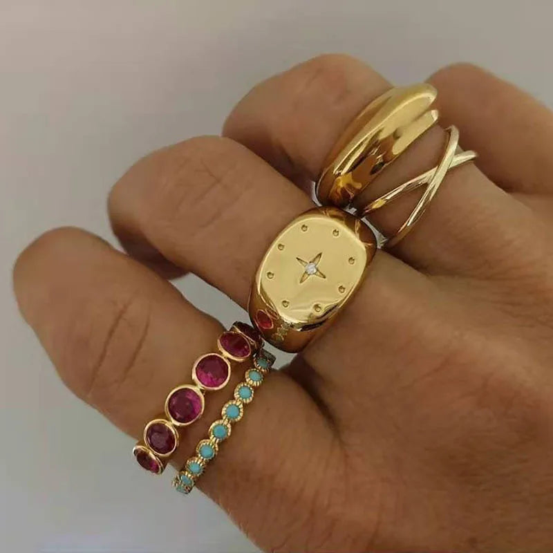 Casting One Diamond CZ Zircon Stone Stainless Steel Signet Ring for Women