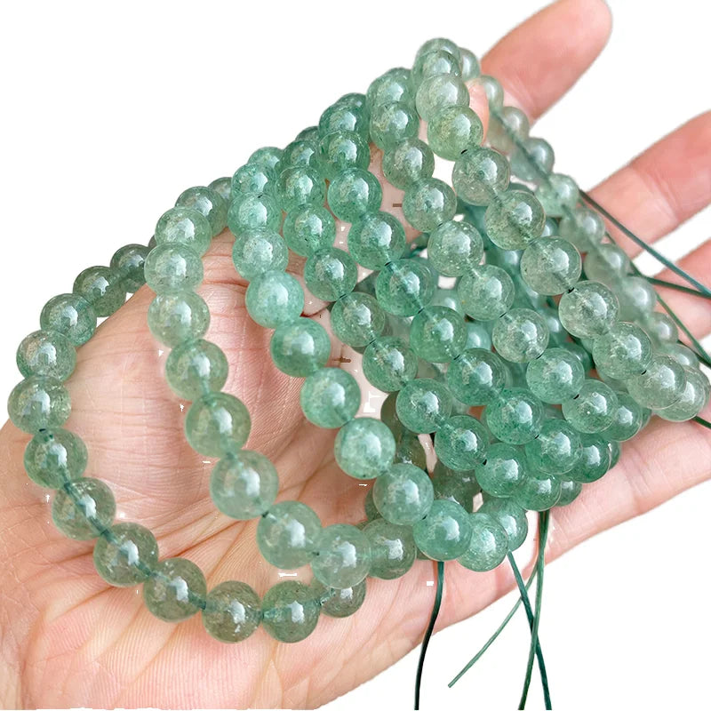JD Women's Lucky Natural Green Strawberry Quartz Bracelet Crystal Clear Round 8mm Beads Fashion Bangles for Jewelry Gift