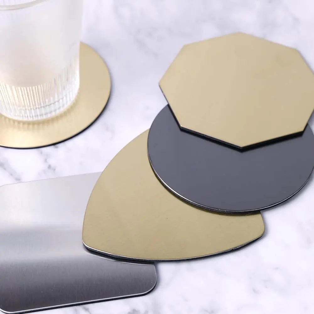 Wholesale High Quality Metal Gold Color Customized LOGO Coaster Stainless Steel Coaster Set