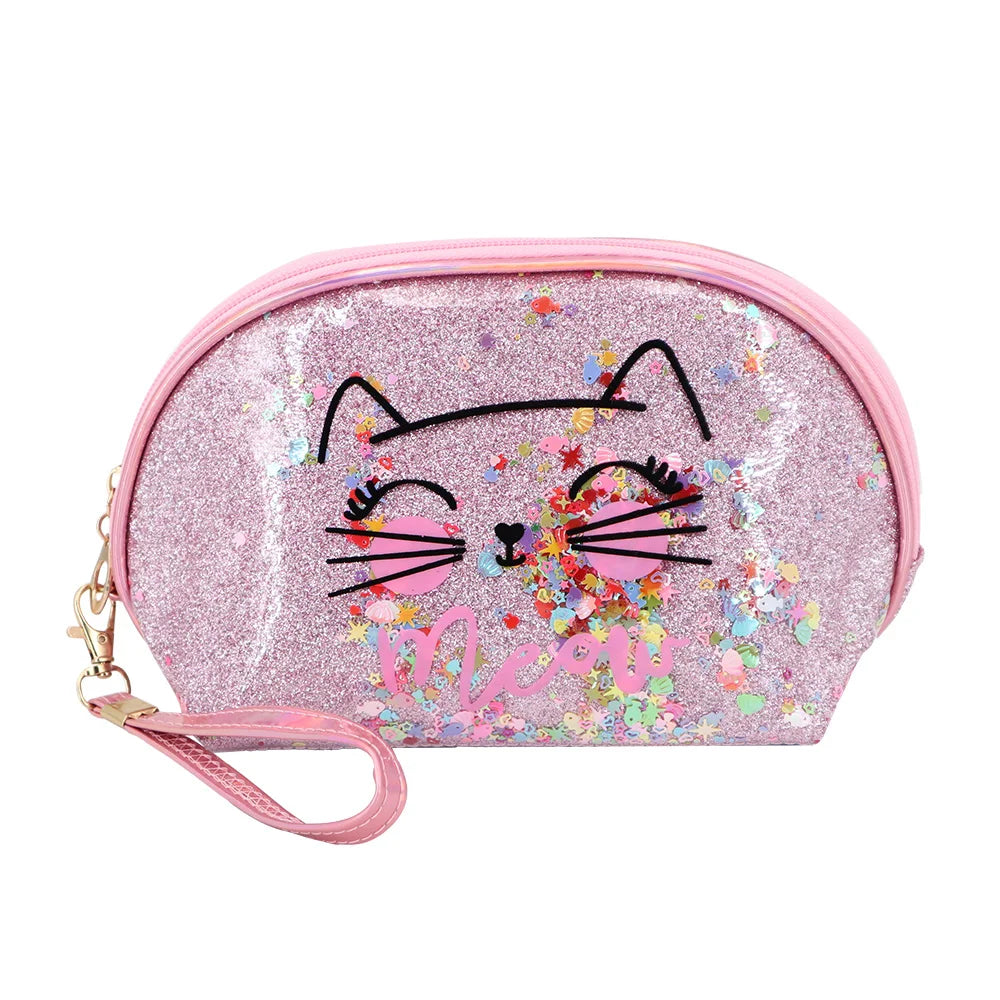2021 Hot Sale Cute Cat Wash Pink Travel Makeup Bag Cosmetic Bag Sequin Laser Bag With Custom Logo