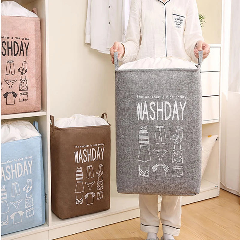 Bicoy Foldable Laundry Basket Quilt Cloth Bags Storage Sack with Drawstring for Dirty Clothes Home Storage Solution