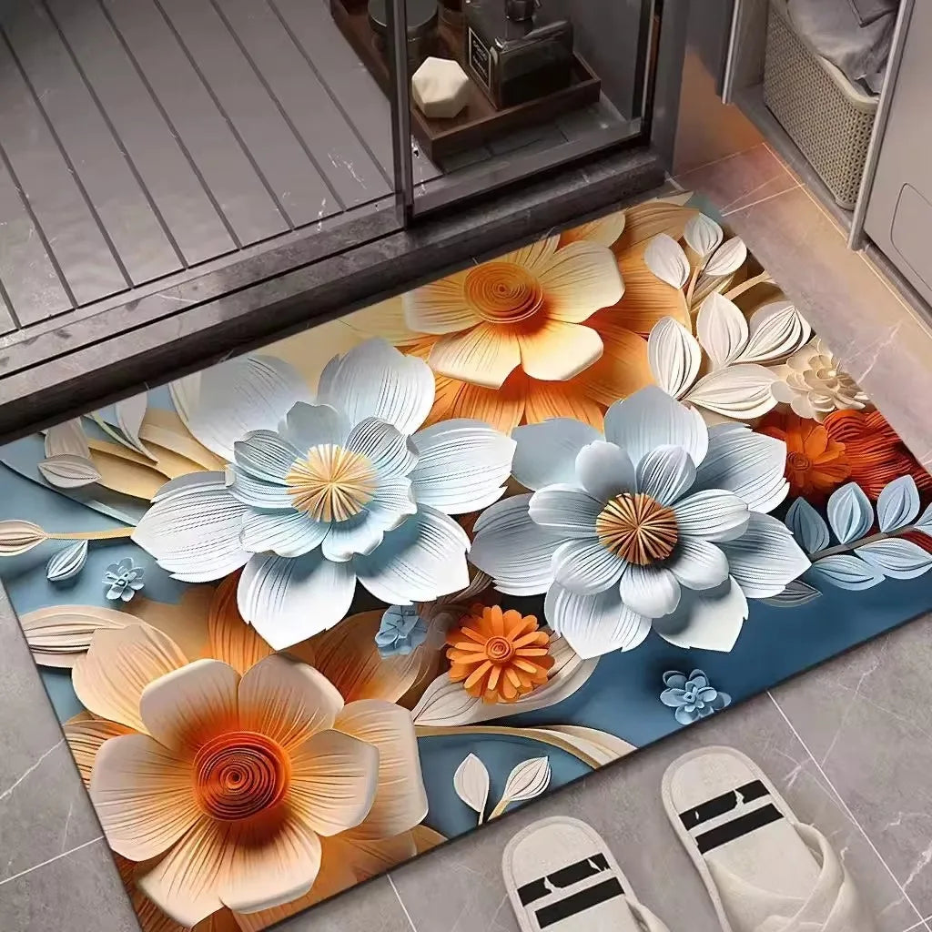 New Three-dimensional Flower Diatom Mud Absorbent Non-slip Modern Antimicrobial Stain Resistant Foot Technology Cloth Carpet