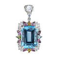 925 Sterling Silver Natural Sky Blue Topaz Pendant for Women Delicate Rhodium Plated Emerald Cut Charm Anniversary Gift