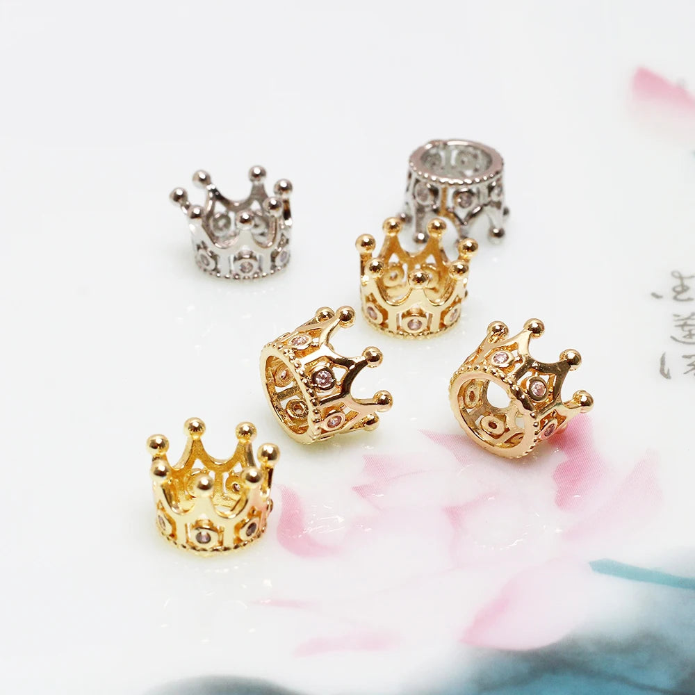 Real Rose Gold Plated Brass Zirconia Imperial Crown Shape Spacers for Jewelry Making