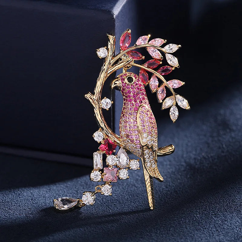 Zircon Bird Hijab Brooches Animal Pins Brooches Colorful Zircon Parrot Brooch Pin