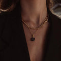 Dreamshow White & Black Zircon Pendant Rhinestone Stainless Steel 18K Necklace for Women