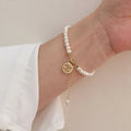SC Gold Plated Women Bracelet Good Quality Gold Color Chain Bracelet Natural Freshwater Round Pearl Bracelet