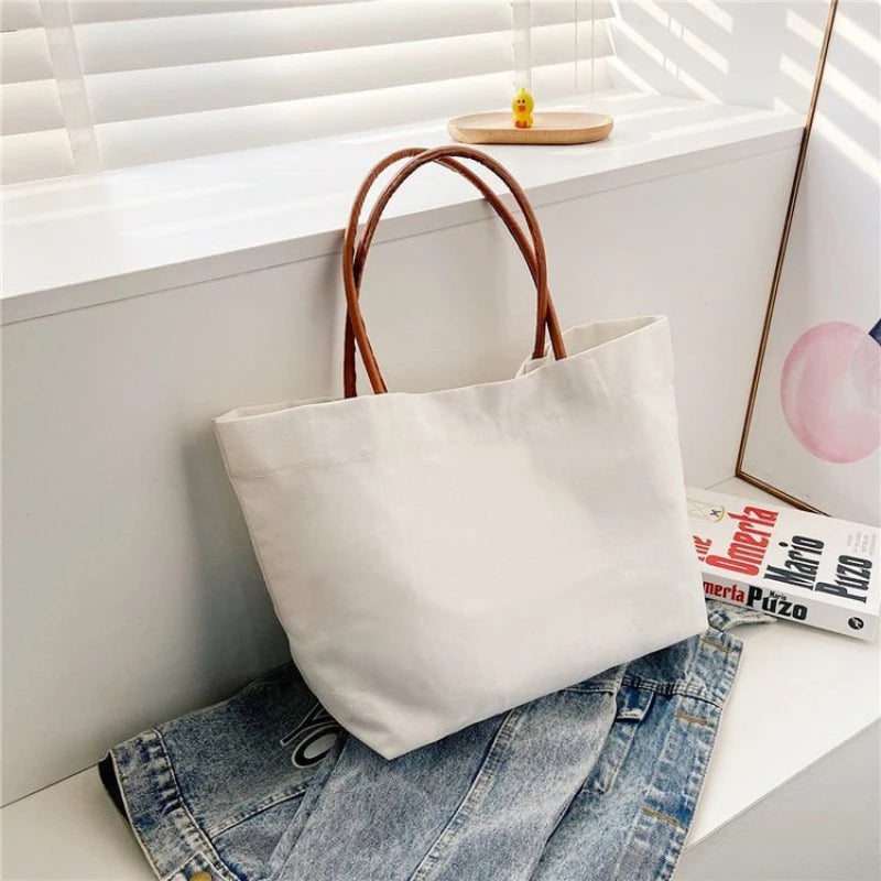 Fashion Large Capacity Women's Canvas Shoulder Bags Solid Color Simple Ladies Handheld Bag Commuter Class Female Shopping Tote