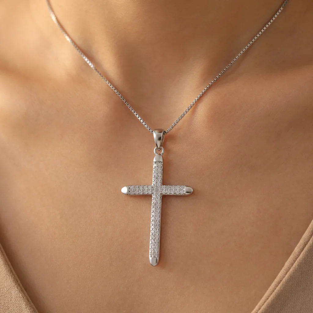 Wholesale Christian God Cross Charm Pendant Rhodium Plated Cubic Zirconia 925 Sterling Silver Unisex Fine Jewelry